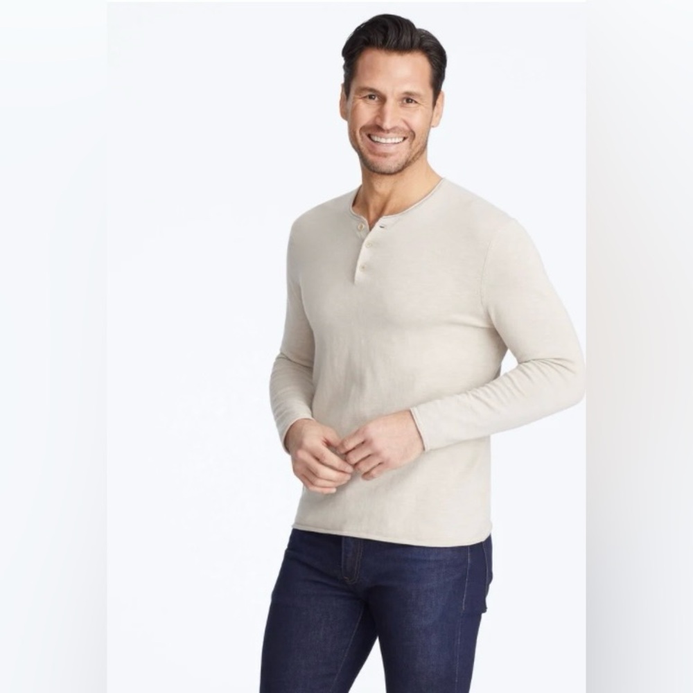 Henley Shirt Men’s Large Tan Long Sleeve Cotton Blend Casual- UNTUCKit Paulson